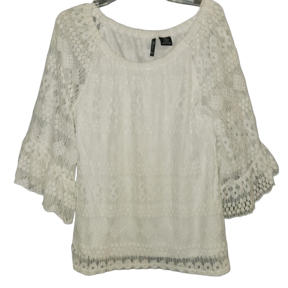 NWT New Directions White Lace Blouse size Petite Large
